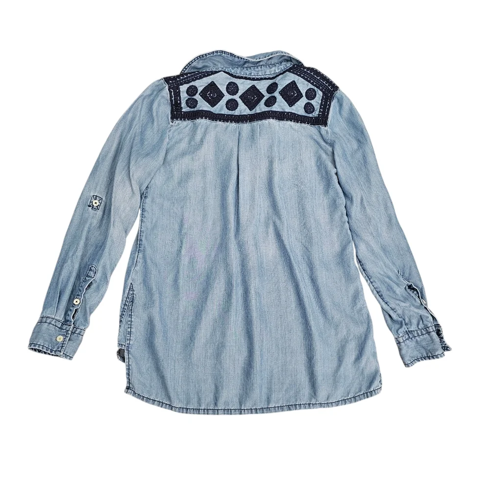 Chambray Denim Button Down Shirt Women Boho Lightweight Long Sleeve Casual‎ Top